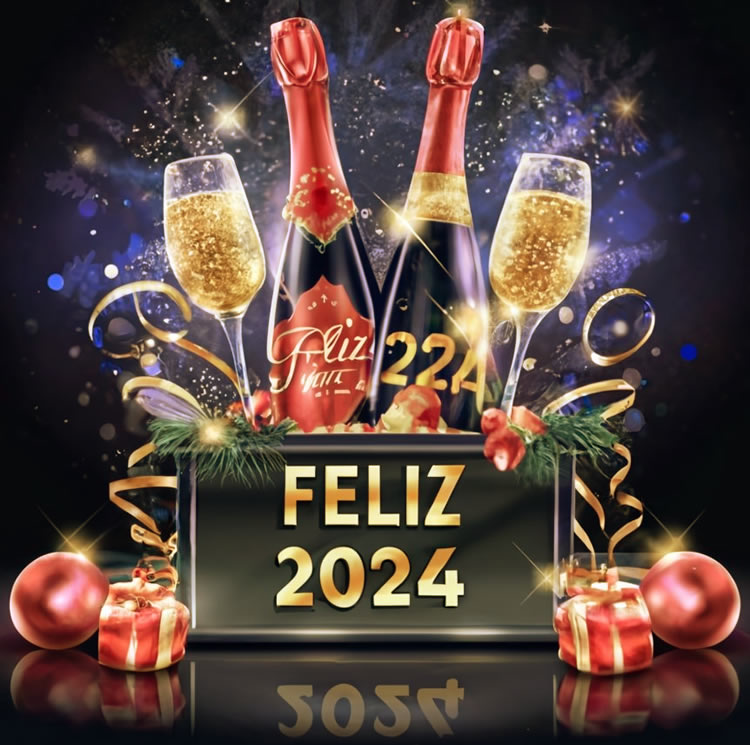 Feliz Año Nuevo 2024 Tarjetas con Frases Cortas para Compartir